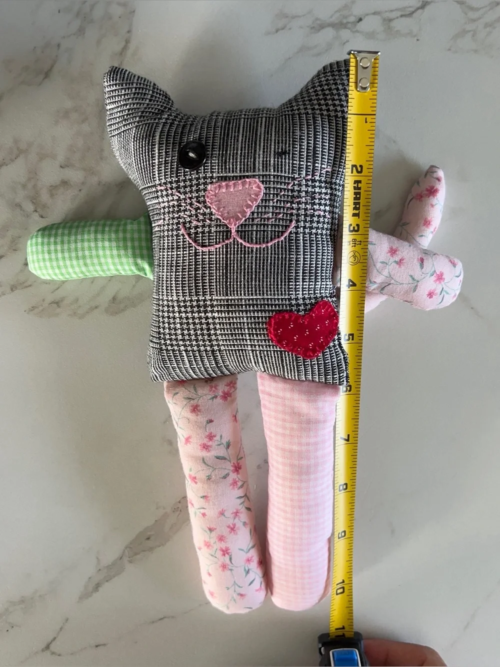 Handmade fabric scrap cat plush